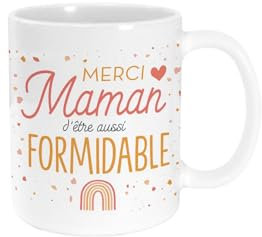 DECOHO - Mug en céramique Maman formidable - 33 cl, Céramique - Imprimé en France - Blanc