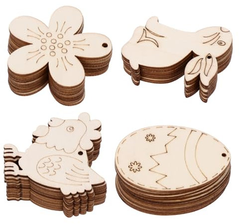 GOOHOCHY 40stücke Unfinished Holz DIY Scheiben Ostern Kreative Malerei Hänge Anhänger