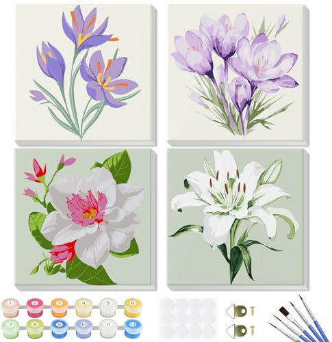 GHHKUD Kits de pintura por números para adultos principiantes, paquete de 4 lienzos de pintura por números para niños, pintura acrílica por números con marco de madera, manualidades para decoración