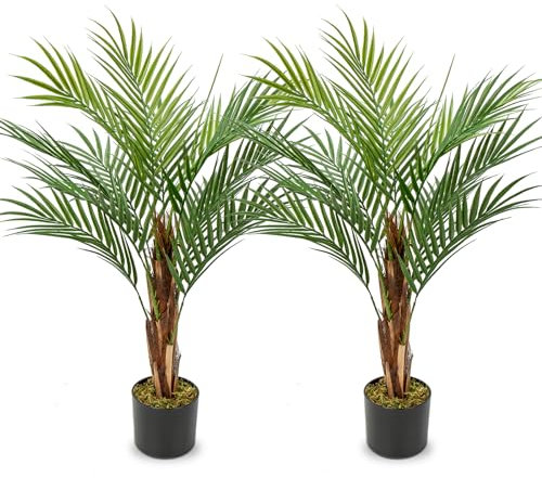 2er-Set 90cm Kunstpflanze Areka-Palme Kunstpflanze Palme groß im Topf künstlicher Baum mit 12 Stämmen für drinnen und draußen, Moderne Dekoration, Dekoration Badezimmer Wohnzimmer Schlafzimmer Balkon