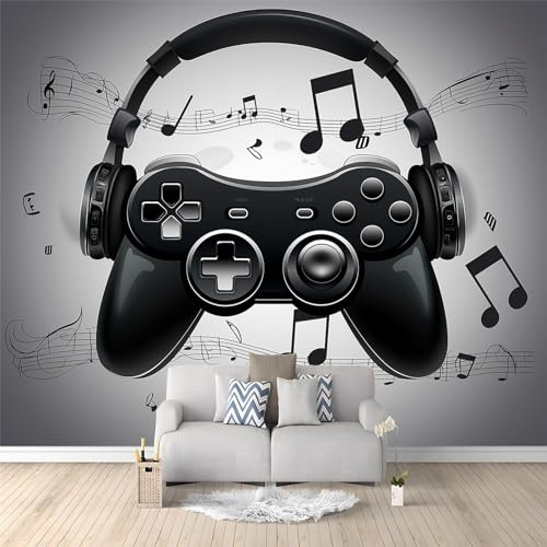 Fototapete Schwarze Gaming-Kopfhörer 250 x 175cm Vlies Tapete 3D Effekt Moderne Wandtapete Dekoration, für Wohnzimmer Schlafzimmer TV-Hintergrund Wanddeko Wallpaper