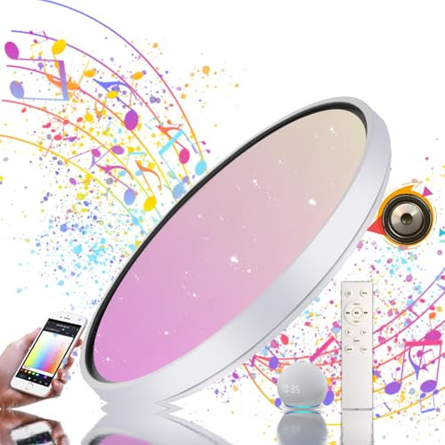 chysongoods-BK LED Musik Deckenleuchte mit Bluetooth Lautsprecher Φ50cm 55W Sprach und APP-Steuerung Kompatibel Mit Alexa/Google Home RGB Farbwechsel Dimmbare Farbanpassung mit Fernbedienung
