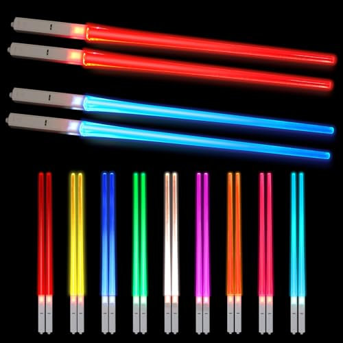 Essstäbchen Lichtschwert Leuchtende Essstäbchen SOARFLY 2Paar LED Essstäbchen mit 9 Farbmodi, Lightsaber Chopsticks BPA Frei Wiederverwendbar, Lichtschwert Chopsticks für Dinnerparty Sushi Party