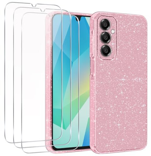 Glitter Cover per Samsung Galaxy A16 5G / 4G con 3 Pezzi Vetro Temperato Pellicola, Trasparente TPU Morbido Antiurto Protettiva Custodia Case per Samsung Galaxy A16 5G / 4G (Rosa)