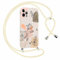 Yirlbey Coque avec Cordon pour iPhone 12 Pro Max 6,7, Etui de Protection Fleurs et Géométrie Aesthetic Motif avec Laniere Telephone Portable Housse Collier Silicone Souple Antichoc Mince Fille Case
