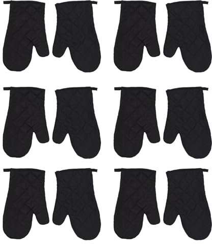 CENMEN 6 Paar Kueche Hitzebestaendige Handschuhe Baumwolle Topflappen Kochen Backen Topf Halter Schwarz