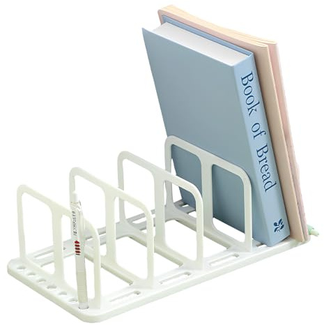 Buchstützen, 32 x 14 x 13 cm Weiß Buchständer mit Abnehmbar Vier-Fächer-Design, Hochwertiges Buchstütze für Büro, Schule, Bibliothek, Schlafzimmer Dekoration