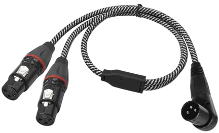 SZLliyxs 2FT Right Angle XLR Male to Dual Female Cable,Y XLR Splitter Cable,90 Degree Angle Male to 2 Female, Stereo Mic to L&R Audio for Microphone Adaptor