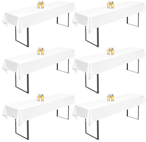6 Stück Biertisch Tischdecke Weiß Universal für 70cm u.50cm Biertische Hussen für Biertisch Biertischhussen Rechteckige Tischdecken Waschbar 110x260cm (Weiß)