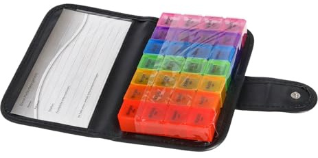 Pillenbox 7 Tage 4 Fächer mit Schwarzen Etui Pillendose Medikamentenbox Tablettenbox Tablettendose