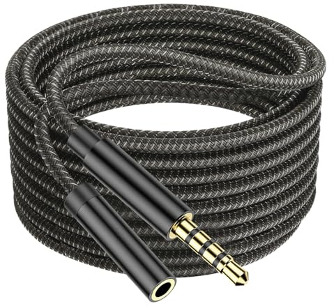 Jiyeo 3.5mm Extension Cable Stereo 5m/16.4ft Headphone Aux Extension Cord | Nylon Braided Audio Lead Jack Male to Female Extension Cable for Earphone Headset Car TV PC MP3 Player Speaker Home Studio