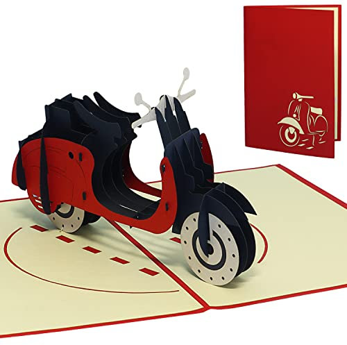 LINPOPUP® Pop-Up Karte Geburtstag - Vespa Roller Grußkarte, Pop Up Geburtstagskarte, Pop Up 3D Grußkarte Motorroller, Klappkarte Gutschein Vespa, Motorrad, Führerschein Geschenk, Roller, N253