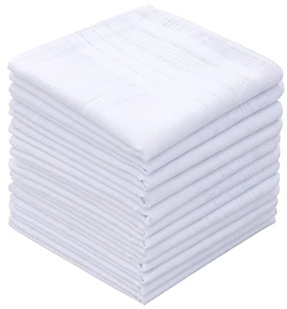 GB Men's Handkerchiefs 100% Cotton Solid White with Stripe Large Classic Hankies Bulk Set - - 17 x 17