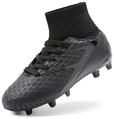 DREAM PAIRS Boys' Football Boots Kids Girls Turf High Top Spikes Non-Slip Junior Soccer Shoes Outdoor Sneakers for Unisex,Size 13 Little Kid,All/Black-Qh,HZ19002K