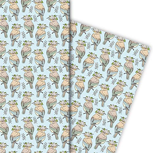 Kartenkaufrausch Niedliches Hochzeits Geschenkpapier Set mit Vogel Hochzeit für tolle Geschenk Verpackung 32 x 48cm, 4 Bögen zum Einpacken für Geburtstage, Hochzeit, Dekorpapier, hellblau