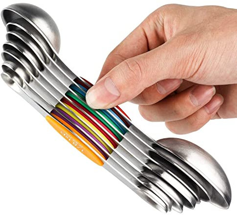 YellRin Measuring Spoons Set Stainless Steel Magnetic Dual Sided for Measuring Dry and Liquid Ingredients Set of 7