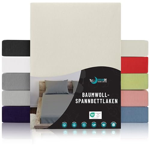 Dreamzie - Spannbettlaken 70x190/200cm - Baumwolle Oeko Tex Zertifiziert - Beige - 100% Jersey Spannbetttuch 70x190/200