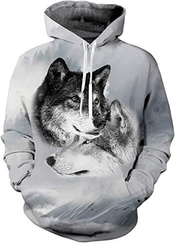 Rave on Friday Männer Hoodie 3D Wolf Tier Drucken Kapuzenpullover Cool Langarm Pullover für Herren Sweatshirt mit Tasche Kordelzug L-XL