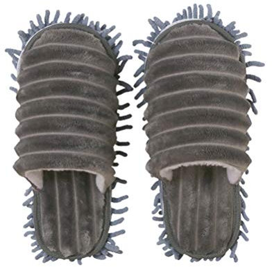 TOPBATHY 1 Pair Detachable Bottom Furry Stripes Mop Slippers for Easy Floor Cleaning - Size L 42-44 (Grey) Comfortable and Versatile Cleaning Solution