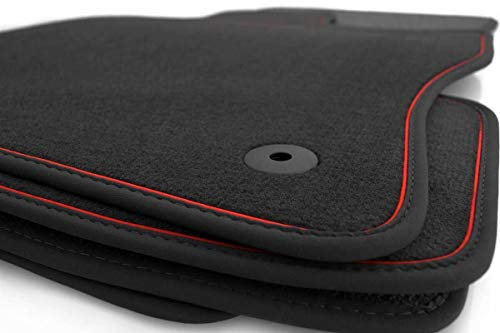 kh Teile Fußmatten passend für Golf 8 Premium Automatten Zubehör Tuning 4-teilig Velours schwarz Nubuk schwarz Zierband rot