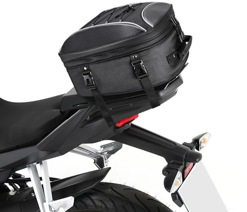 KEMIMOTO Motorcycle Tail Bag, Dual Use Motorcycle Rear Seat Bag with Waterproof Rain Cover, 22L-34L Expandable Motorbike Helmet Bag Luggage Storage Backpack with 6 straps