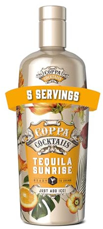 COPPA COCKTAILS - Tequila Sunrise 700 ml, Cóctel Clásico de Tequila, con Tequila Blanco, un Toque de Ron y Zumo de Naranja, Sabor Agrio y Dulce, Color Naranja Turbio, 10% Volumen Alcohol