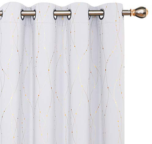 Deconovo Soft Gold Dotted Line Foil Printed Blackout Curtains, Thermal Insulated Eyelet, Room Darkening Curtains for Bedroom, 52 x 84 Inch(Width x Length), Silver Grey, 2 Panels
