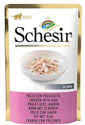 Schesir Cat Jelly Thunfisch und Huhn mit Schinken, Katzenfutter nass in Gelee, 20 Beutel x 85 g