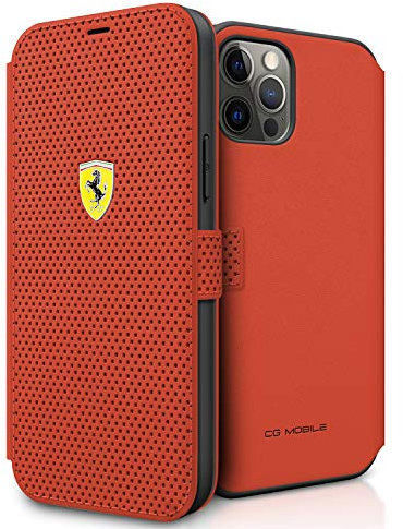 Ferrari FESPEFLBKP12LRE Book On Track Perforated Hülle für iPhone 12 Pro Max 6,7 rot