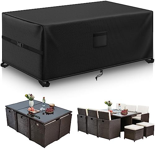 Kovshuiwe 200×160×70cm Copertura Tavolo Giardino Esterno Copertura per Mobili da Giardino Telo Copri Protettivo Quadrato per Tavolo e Sedie da Esterni Oxford Impermeabile Copertura Anti-UV Nero