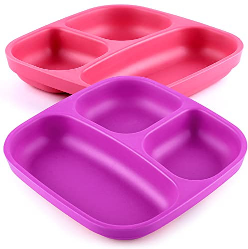 Get Fresh PLA Geteilte Kinder Teller Set - 2-PCS Melamine-freie Mikrowellensichere Geteilte Kindergeschirr - Stapelbare BPA-freie Kinderteller - Wiederverwendbares Spülmaschinenfest Teller für Kinder