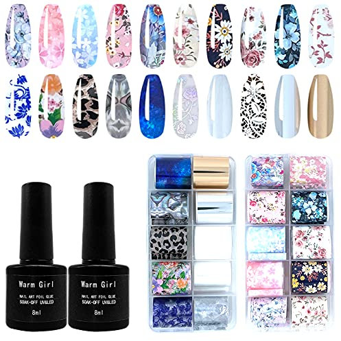 Warm Girl Nail Foil Art Set, 20 Rolls Nail Art Transfer Stickers, DIY Decoration