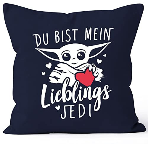MoonWorks Kissenbezug mit Spruch Du bist Mein Lieblingsjedi Herz Geschenk Freundin Freund Lieblingskollegin Navy 40cm x 40cm