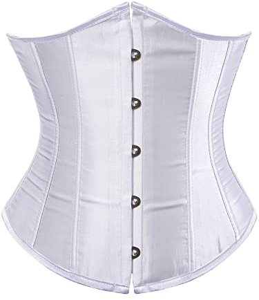 YILEEGOO Women's Corset Underbust Satin Lace Up Waist Cincher Shaper Bustier Top S-6XL (White, Medium)