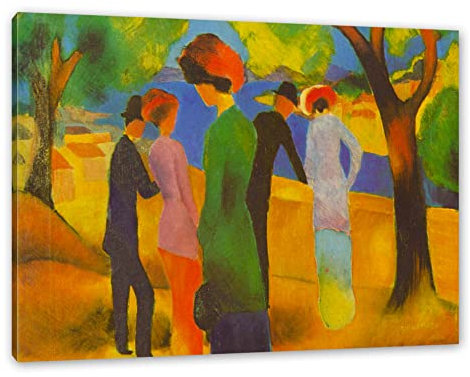 Pixxprint August Macke - Dame in grüner Jacke, Größe: 100x70cm, Leinwandbild, fertig gespannt, Wandbild, Dekoration, Kunstdruck, kein Poster