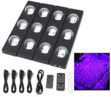 NUZAMAS 5V Car Interior Light, Waterproof 4pcs LED Strip Lights Bulbs with Wireless Music and IR Control 7 Color RGB Auto Vehicle Truck RV Boat Caravans Interior Lights Kit TV Home Decoration
