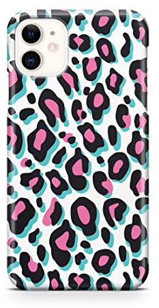iCaseDesigner Animal Print Phone Case Compatible with iPhone 11. 13. Funky Pink Turquoise Leopard