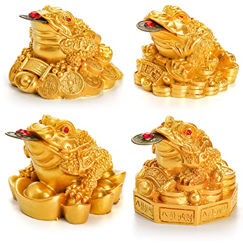 ZENFUN 4 Pack Money Frog Feng Shui Toad Coin, Chinese Toad Statue Lucky Charm Wealth Frog for Gift, Home Office Decoration, Gold