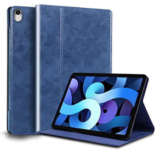 Gexmil Leder Hülle für iPad Air 11 Zoll M3 2025/ M2 2024,iPad Air 10,9 Zoll 5./4. Genration 2022/2020, Echt Leder Cover Stoßfest,Automatischer Schlaf/Aufwachen, rutschfest,Blau