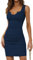 Missufe Mini robe d'été moulante en tricot pour femme - Robe décontractée - Col en V - Robe courte, Bleu marine, XL