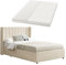Juskys Polsterbett Savona 140x200 cm mit Matratze, Bett mit Stauraum, Samt-Bezug, Bettgestell aus Holz, bis 250 kg, großes Kopfteil, Beige
