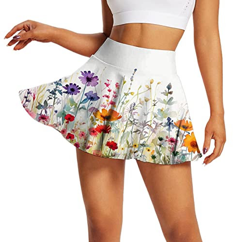 Faltenrock Damen, Sexy mit Hose Drunter High Waist Minirock Tellerrock Kurz Sommer mit Taschen Große Größen Tennisrock Schule Rock Vielseitige Baumwolle Basic Faltenrock Rock