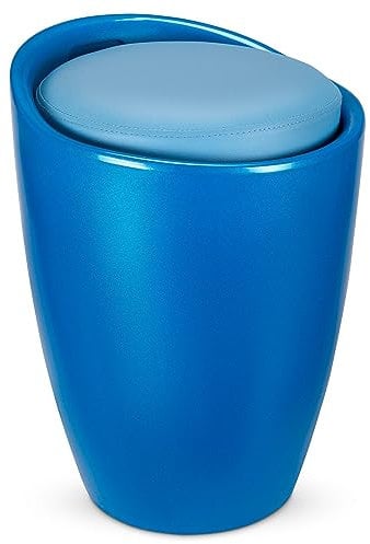Bravich Wizard Storage Stool With Faux Leather Seat - Blue. Ottoman Storage Chair For Living Room, Dressing Table & Bedroom Furniture. High Gloss Plastic Box Stools With Storage - 51 x 36 x 36cm