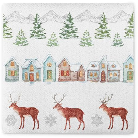 Mank Airlaid-Servietten 40 x 40 cm 1/4-Falz perfekt für Gastronomie und Feiern stoffähnlich und saugstark Weihnachten 50 Stück Sandy Hirsch, Tannenbäume