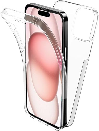 AMPLE Case For iPhone 15, Ultra Thin 360 [Full Protection] [no dots] [Slim TPU] [Front and Back] [Transparent] [Hard PC Back and Soft TPU Front Case] For iPhone 15 (CLEAR)