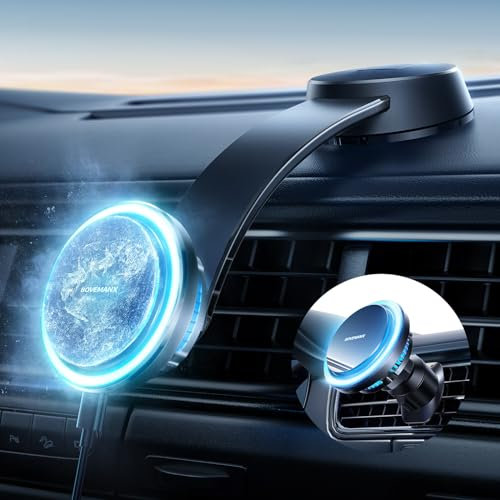 Bovemanx 15W für MagSafe Autohalterung mit Ladefunktion, [EISKühlung] Magsafe Ladegerät Auto Qi Wireless Car Charger für iPhone 16 15 14 13 12 Pro Plus Max, Kfz Magnet Handyhalterung Lüftung