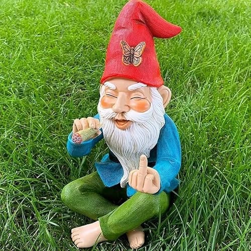 RZXBB Gartenzwerg Mittelfinger,Gartenzwerge für Außen,Gartenfigur Lustig,Gartenzwerg Statue für Außen,Dekoration für Die Terasse, Deko für Den Balkon (A)