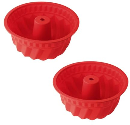 Dr. Oetker 9926450 Kugelhopf Backform 2er Set, 2 Kuchenformen, Silikonform, Gugelhupfform, Silikon, Rot, 21,5 cm