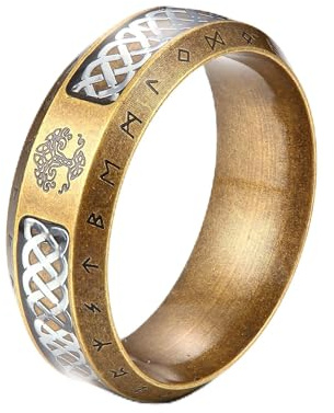 GTHIC 8 mm Edelstahl-Baum des Lebens-Wikinger-Bandring für Männer und Frauen, keltischer Knoten, Silber-Goldton, Yggdrasil-Amulett-Ring, Vintage-Unisex-Wikinger-Schmuck, US-Größe 7–13