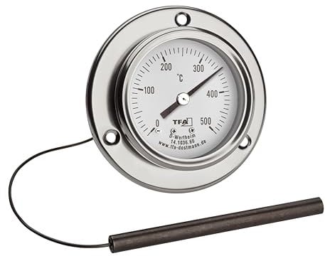 TFA Dostmann Termometro da forno, analogico, per pizza, in acciaio inox, 0°C - 500°C, per barbecue, pirometro, forno a legna, forno a pietra, 14.1036.60